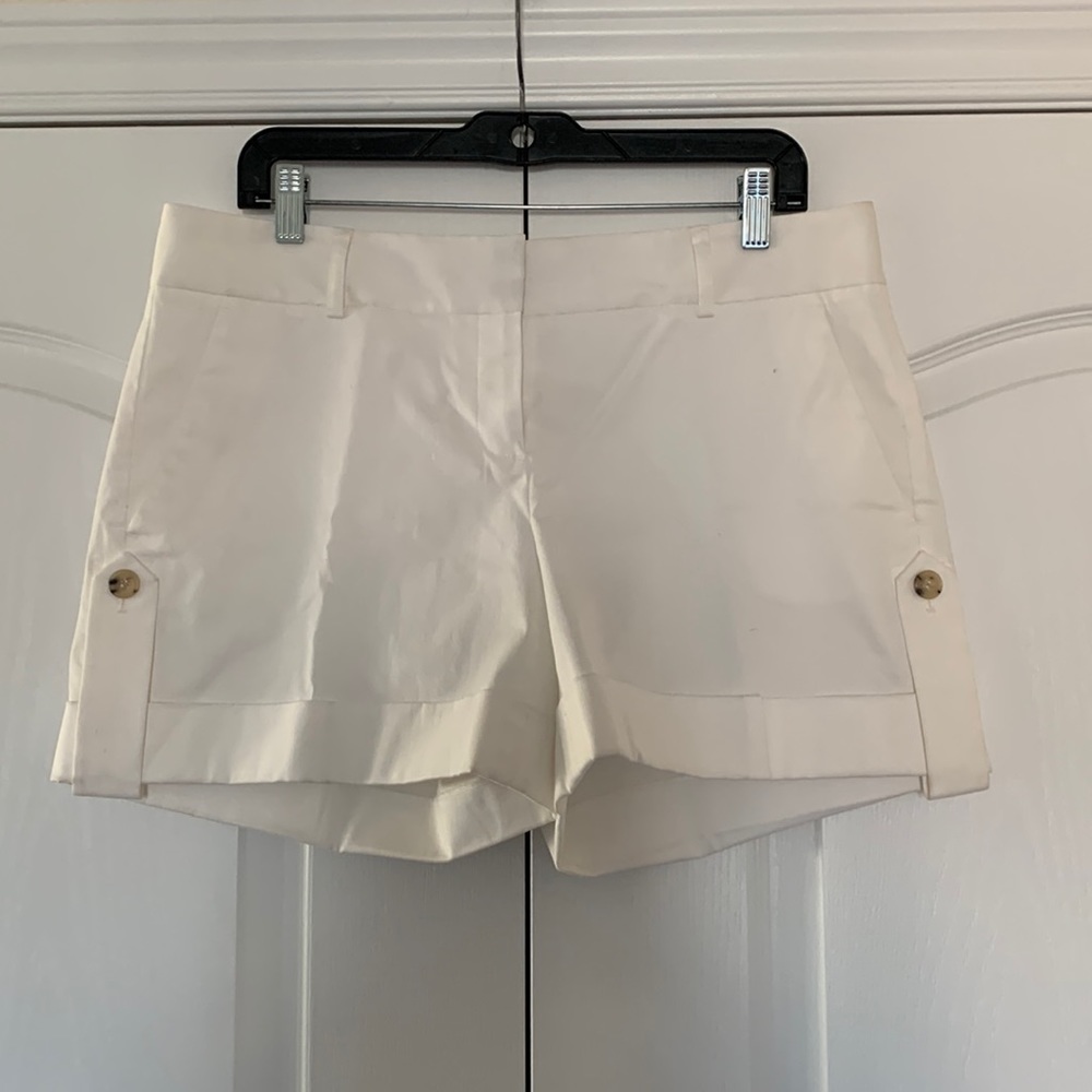 Theory Cream Tailored Cotton Blend Shorts